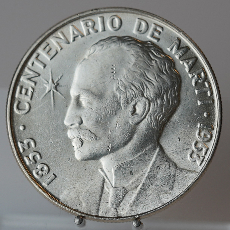 KARIBIK 1 Peso Silber 1953 100. Geburtstag von José Marti