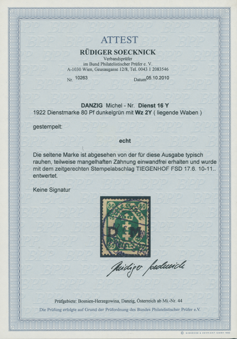 DANZIG DIENST 1922 MiNr. D 16 Y