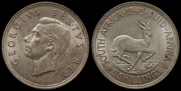 SÜDAFRIKA 5 Shillings Silber 1948-1950 Springbock