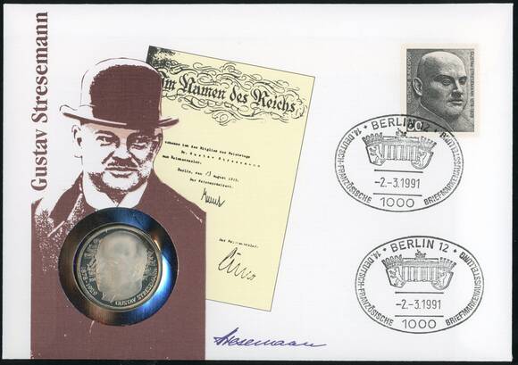 BRD 1978/1991 Numisbrief Gustav Stresemann BRD 1978/1991 Numisbrief Gustav Stresemann