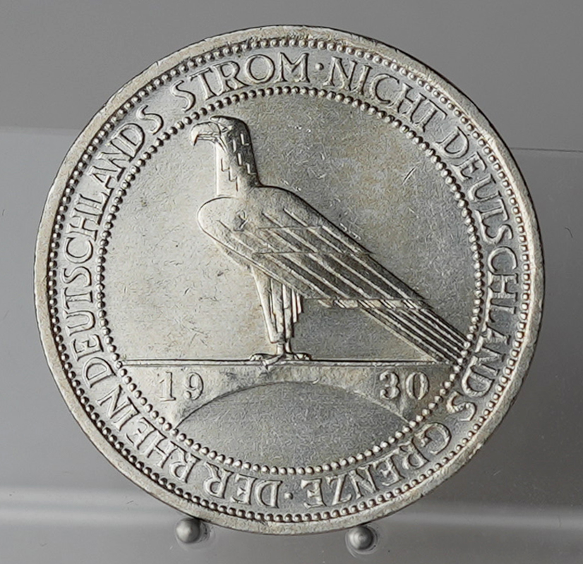 WEIMAR 3 Reichsmark 1930 A, Rheinland-Räumung, Jaeger 345