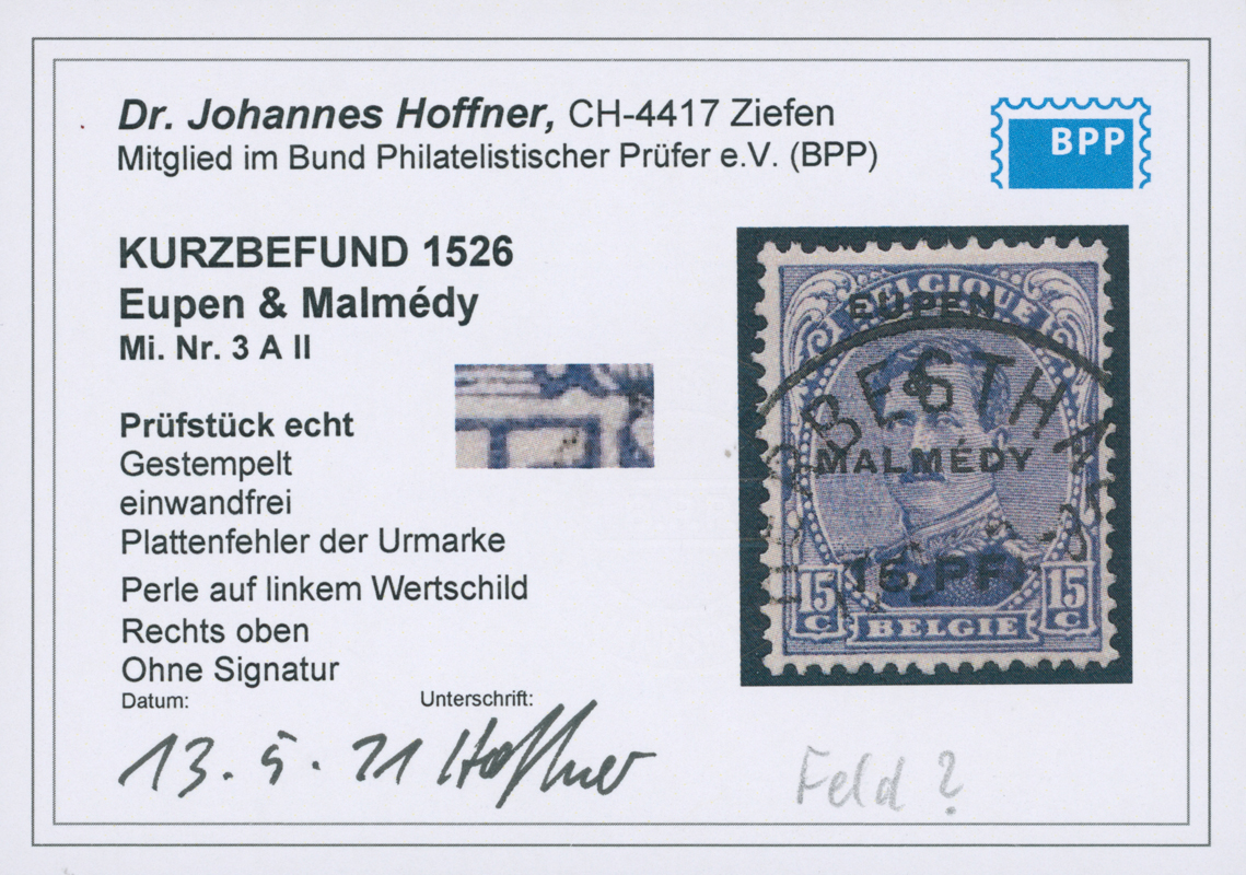 EUPEN UND MALMÉDY 1920 MiNr. 3 A PF