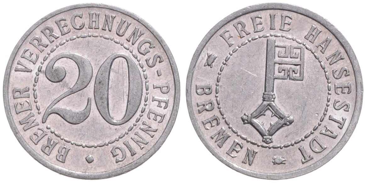 BREMEN Staatliches Notgeld 20 Bremer Verrechnungs-Pfennig