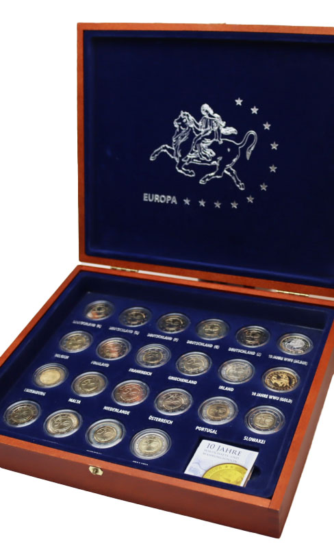 10 JAHRE WWU 1999-2009 mit 20 x 2 Euro Komplettset mit Gold- und Silbermedaille