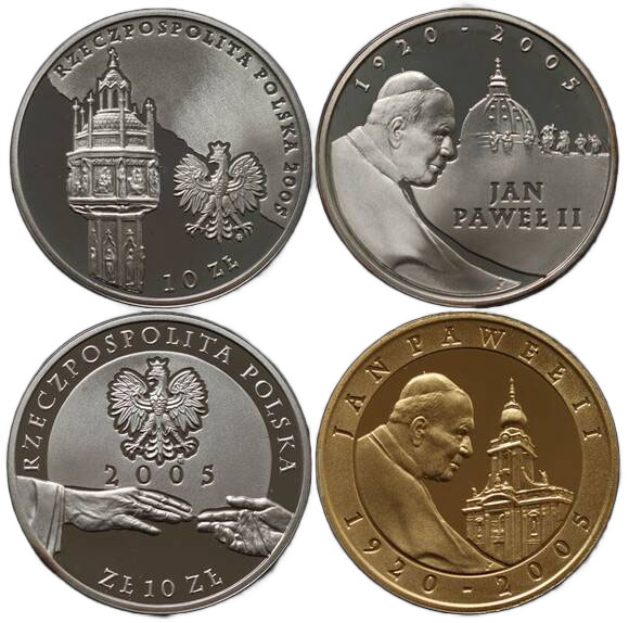 POLEN 2 x 10 Zloty Silber 2005 Johannes Paul II.
