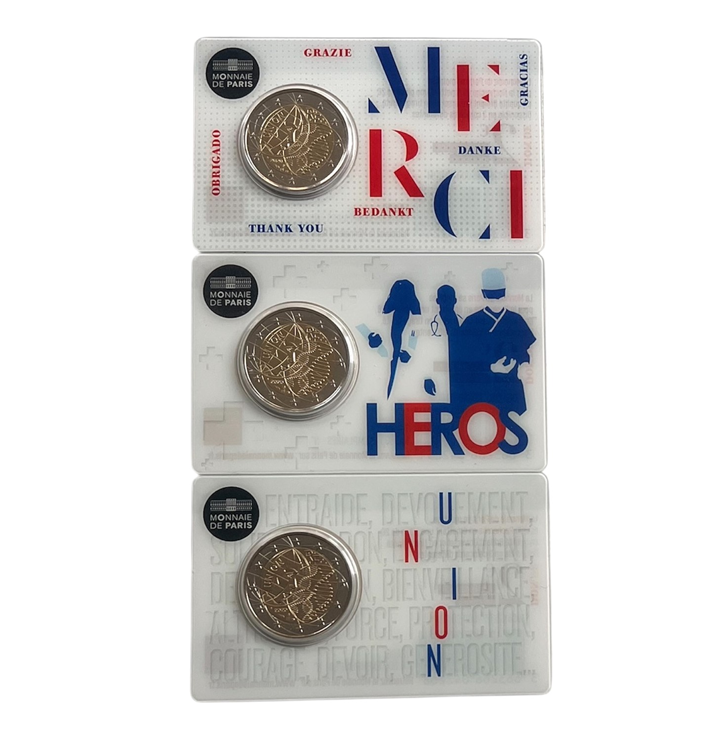 FRANKREICH 2 Euro 2020 Set mit drei Coincards Medizinische Forschung