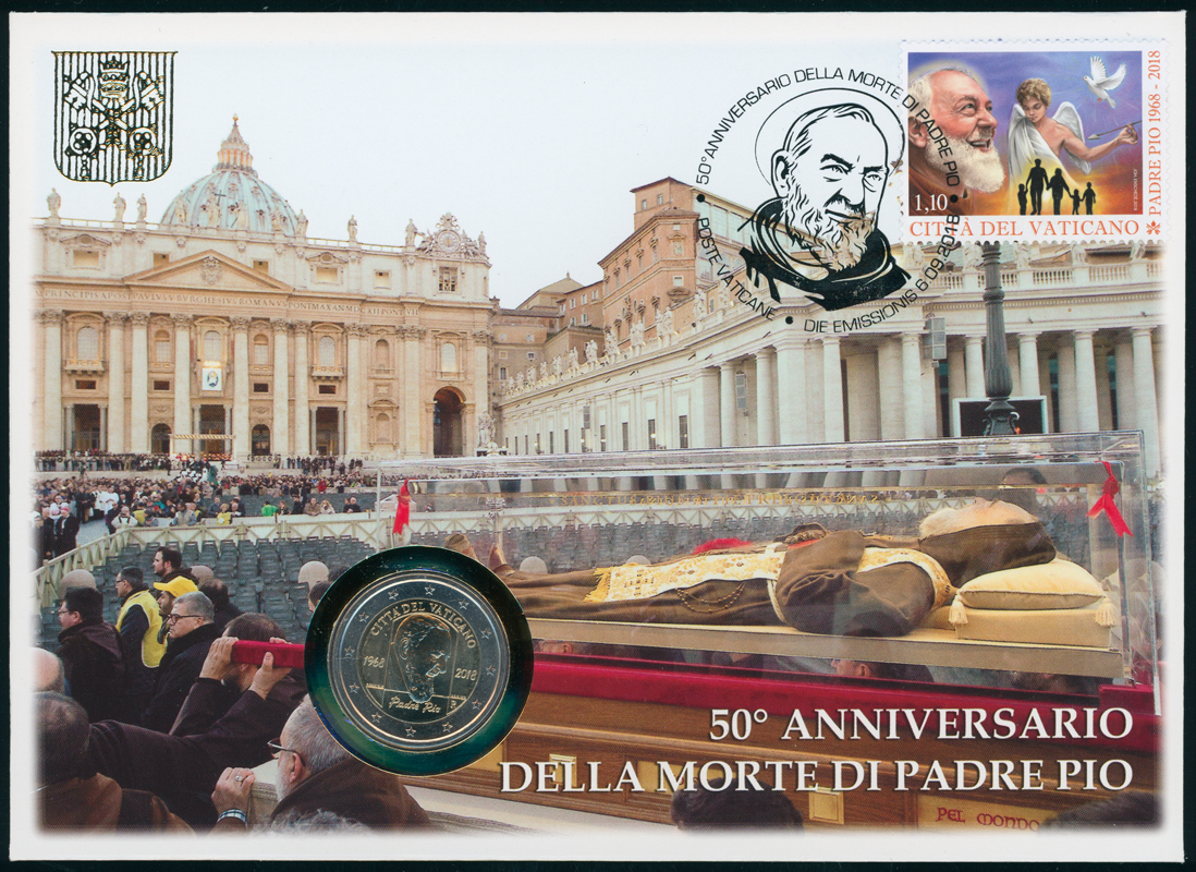 VATIKAN 2 Euro 2018 50. Todestag von Pater Pio im Numisbrief