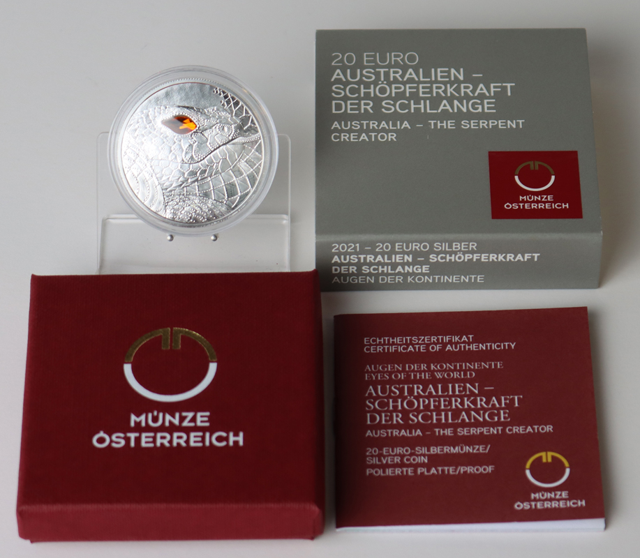 ÖSTERREICH 2021 20 Euro Australien - Schöpferkraft der Schlange PP