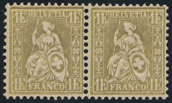 SCHWEIZ 1864 MiNr. 28 c waagerechtes Paar verschobener Reliefdruck SCHWEIZ 1864 MiNr. 28 c waagerechtes Paar verschobener Reliefdruck