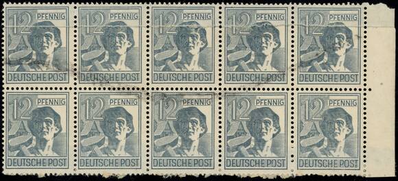 ALL. BES. 1947 MiNr. 947 Pa geklebte Papierbahn Zehnerblock ALL. BES. 1947 MiNr. 947 Pa geklebte Papierbahn Zehnerblock