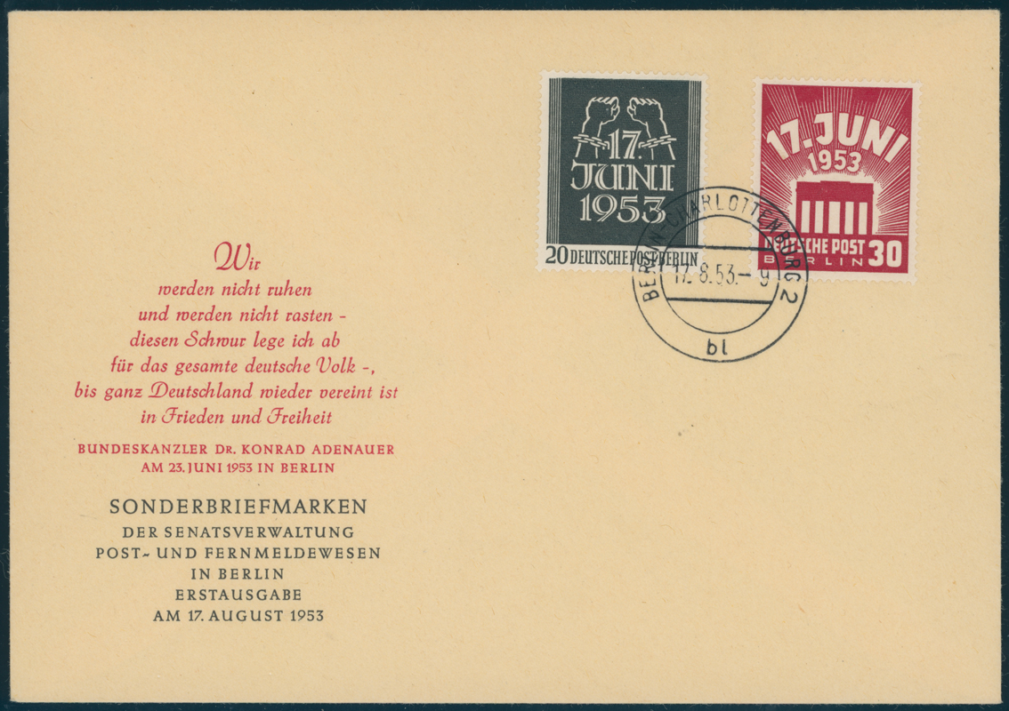 BERLIN 1953 MiNr. 110-111 amtlicher Ersttagsbrief