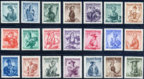 ÖSTERREICH 1958, MiNr. ex 894-980 II y, Trachten weiß