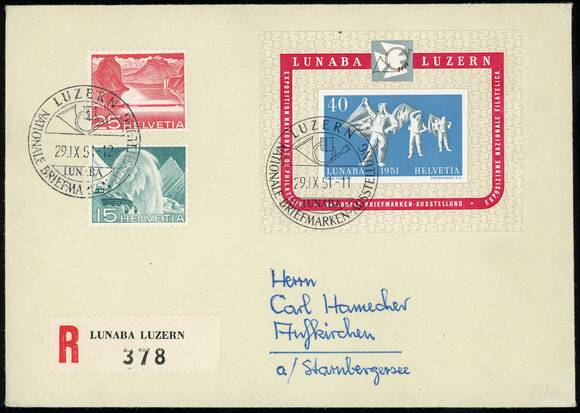 SCHWEIZ 1951 Block 14 FDC