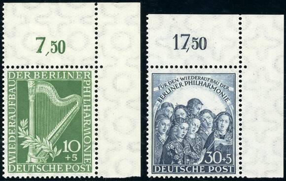 BERLIN 1950 MiNr. 72-73 rechte, obere Bogenecke