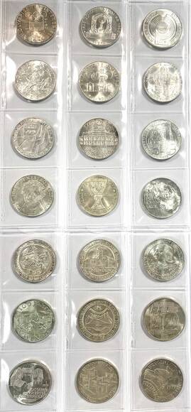 ÖSTERREICH 1974/1979 komplette Gedenkmünzserie 21 x 100 Schilling Silber