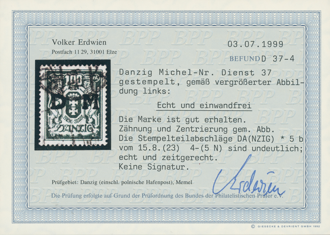 DANZIG DIENST 1923 MiNr. D 36-40