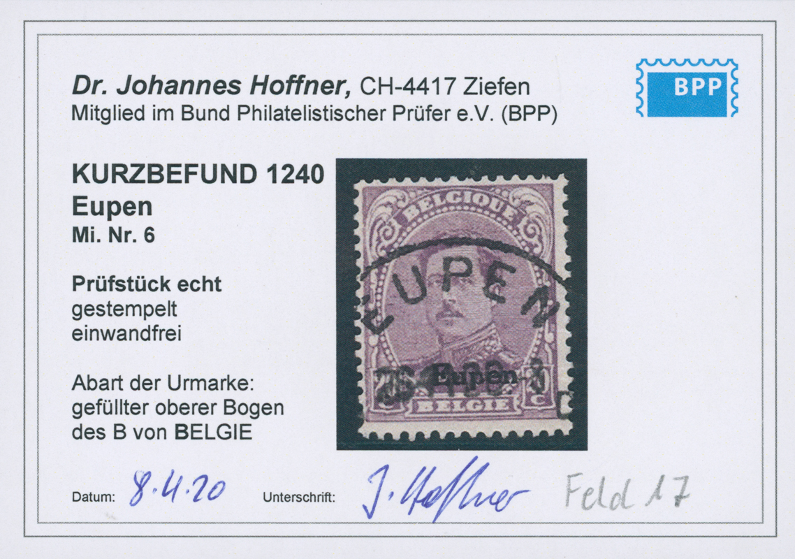 EUPEN 1920 MiNr. 6 A I PF