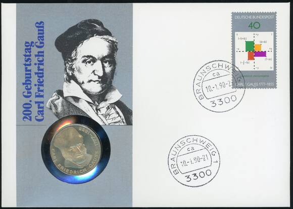 BRD 1977/1986 Numisbrief 200. Geburtstag Carl Friedrich Gauß