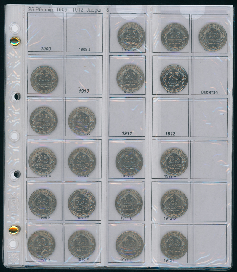 KAISERREICH 25 Pfennig 1909-1912, fast komplette Sammlung Jaeger 18