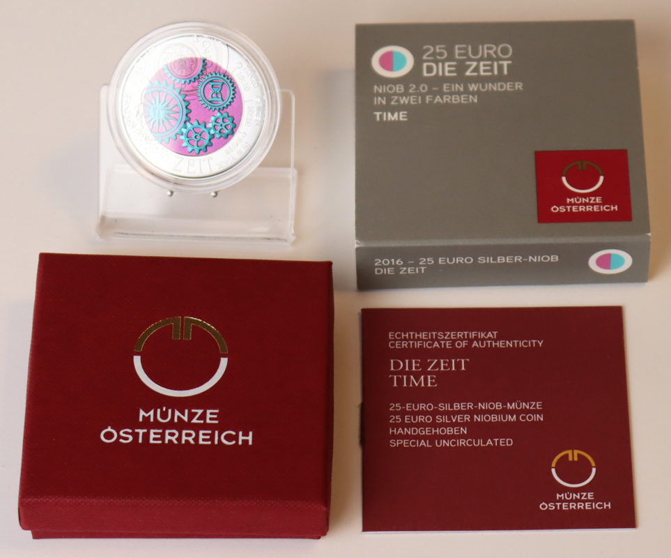 ÖSTERREICH 25 Euro 2016 Silber/Niob Die Zeit