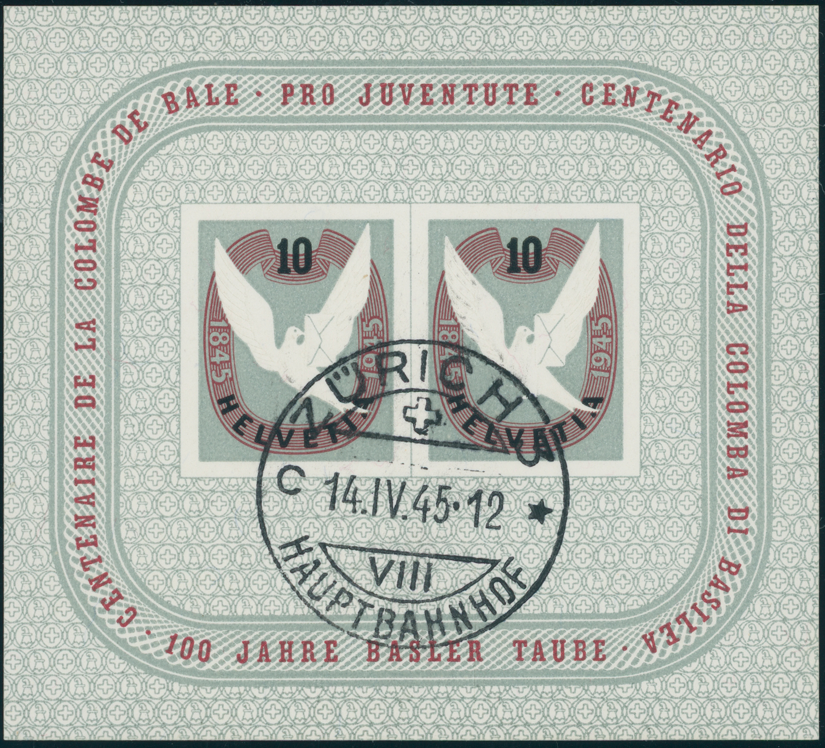 SCHWEIZ 1945 Block 12 mit Ersttags-Tagesstempel