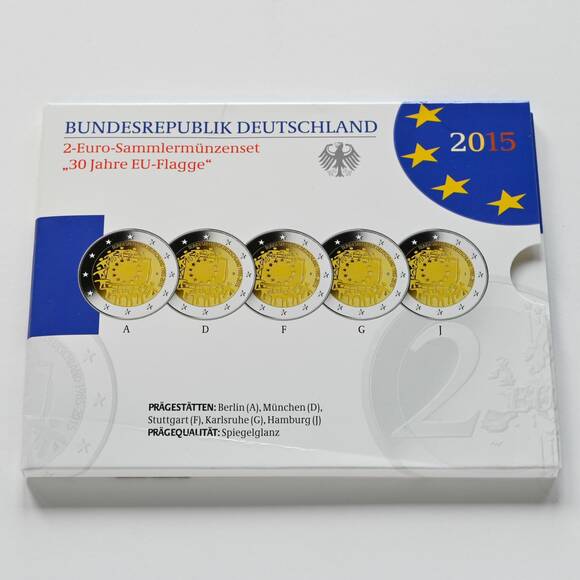BRD 2015 30 Jahre EU-Flagge 5 x 2 Euro PP BRD 2015 30 Jahre EU-Flagge 5 x 2 Euro PP