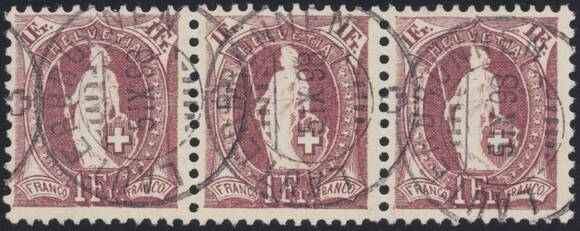 SCHWEIZ 1882 MiNr. 63 YC Dreierstreifen