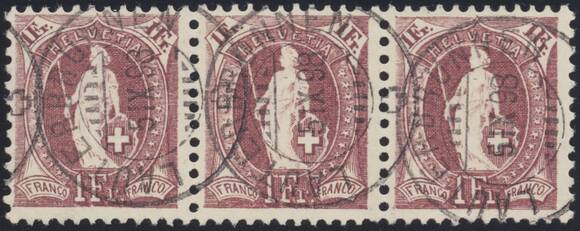 SCHWEIZ 1882 MiNr. 63 YC Dreierstreifen SCHWEIZ 1882 MiNr. 63 YC Dreierstreifen