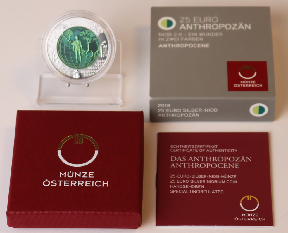ÖSTERREICH 25 Euro 2018 Silber/Niob Anthropozän