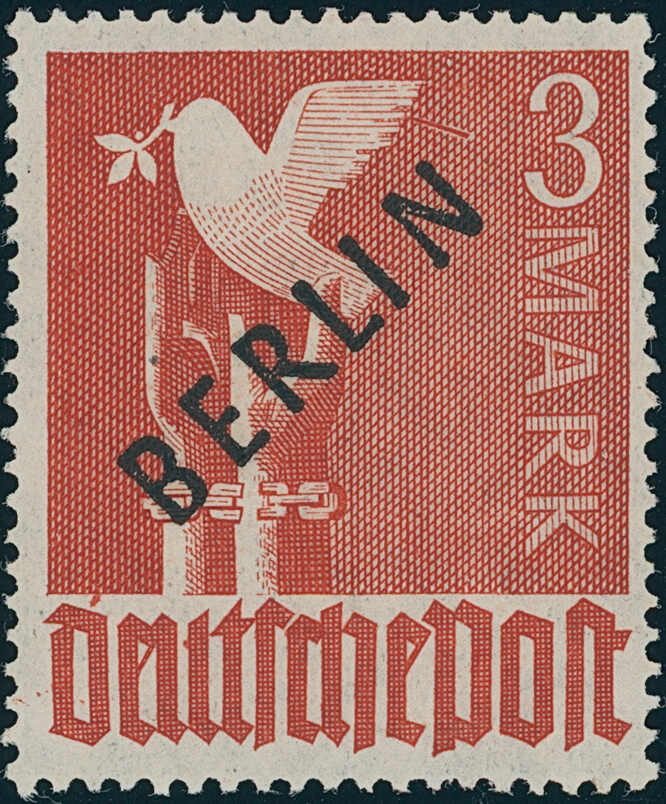 BERLIN 1948 MiNr. 19 PF I Ast am Taubenflügel BERLIN 1948 MiNr. 19 PF I Ast am Taubenflügel