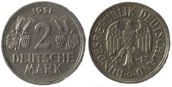 BRD 2 DM Ähren 1951 G, Jaeger 386