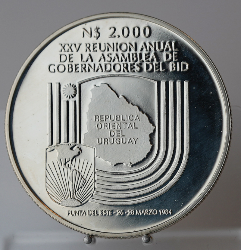 URUGUAY 2000 Pesos Silber 1984 25. Tagung der Notenbankdirektoren PP