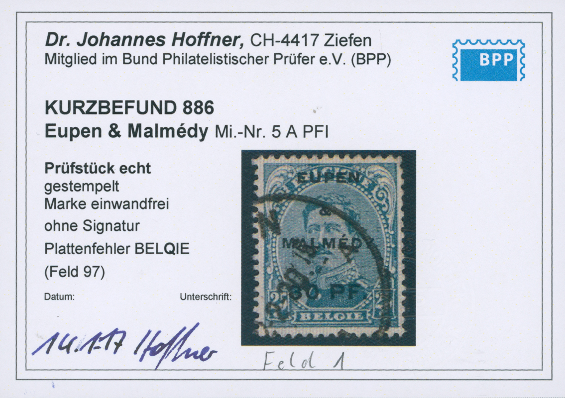 EUPEN UND MALMÉDY 1920 MiNr. 5 A PF II