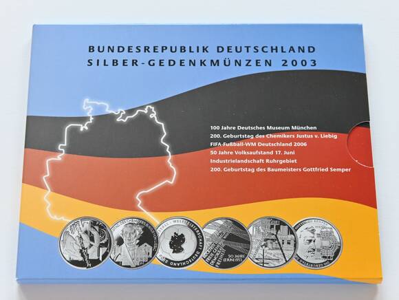 BRD 2003 Silber-Gedenkmünzensatz mit 6 x 10 Euro