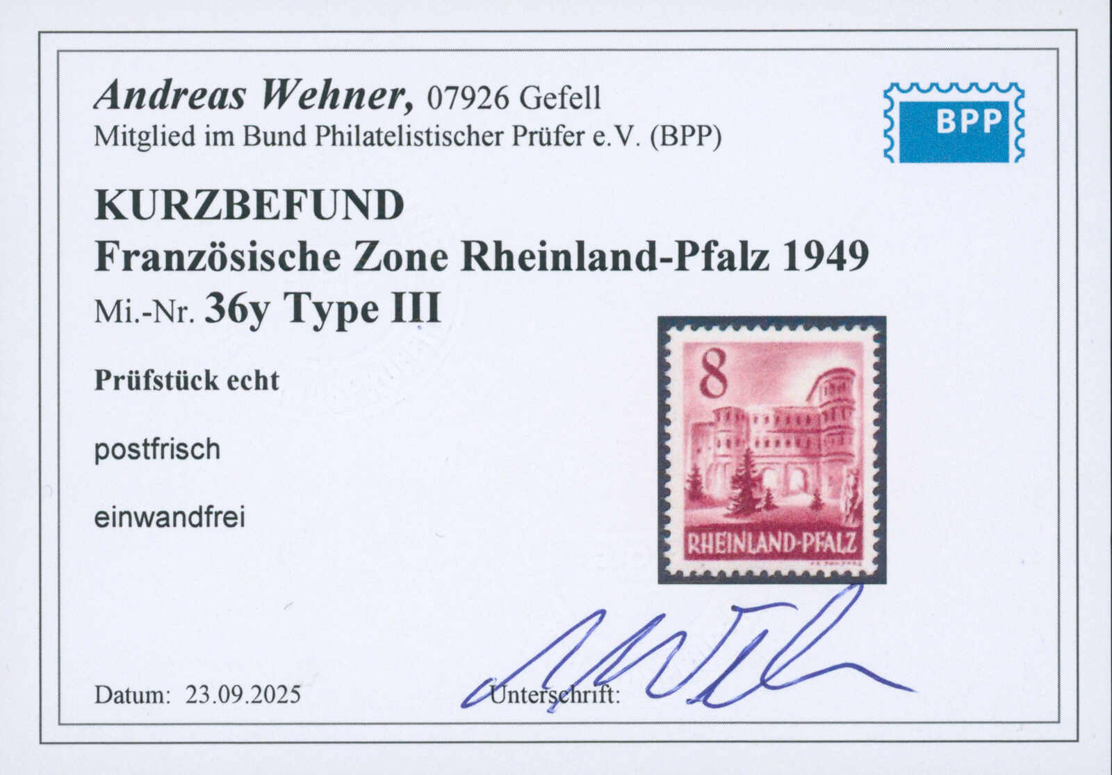 FZ RHLD.-PFALZ MiNr. 36 y III gute Type