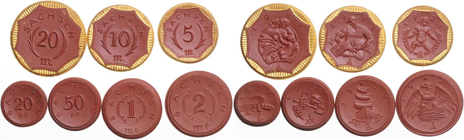 SACHSEN 1921 Staatliches Notgeld 7 Münzen komplett