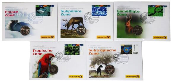 BRD 2017-2021 Lot mit 5 Numisbriefen zu 5 Euro Klimazonen der Erde BRD 2017-2021 Lot mit 5 Numisbriefen zu 5 Euro Klimazonen der Erde