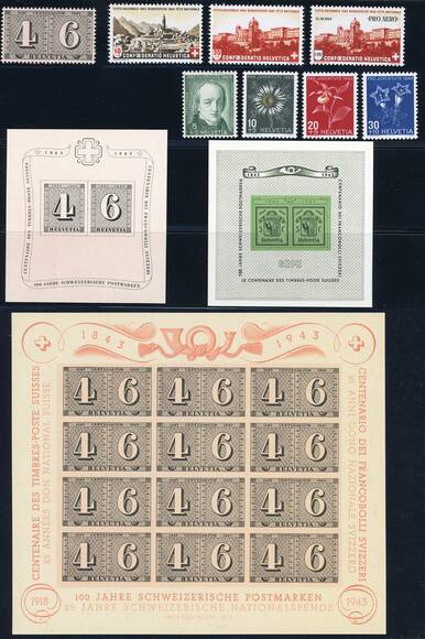 SCHWEIZ 1943 Jahrgang komplett mit Block 8-10