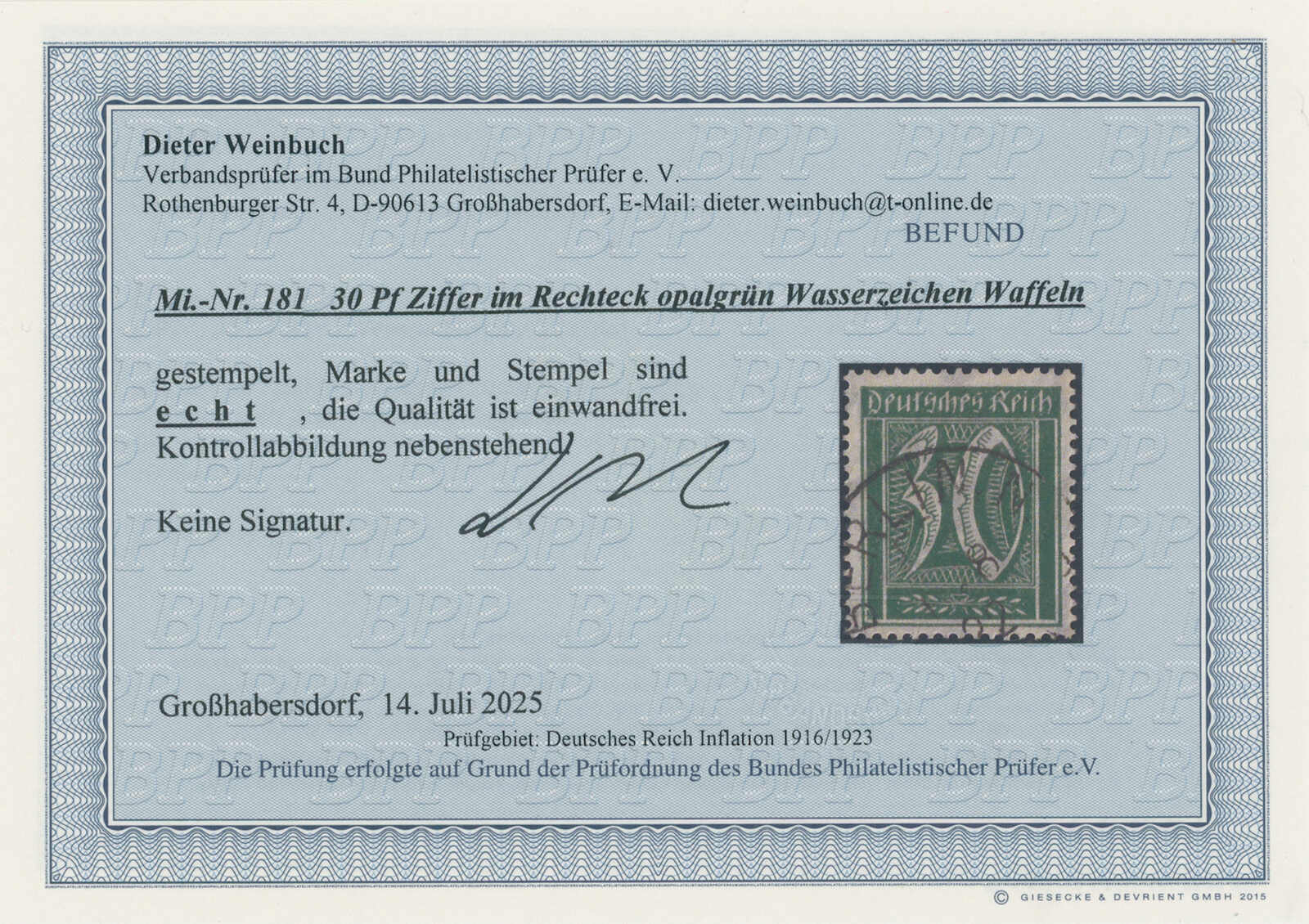 Deutsches Reich 1922 MiNr. 181