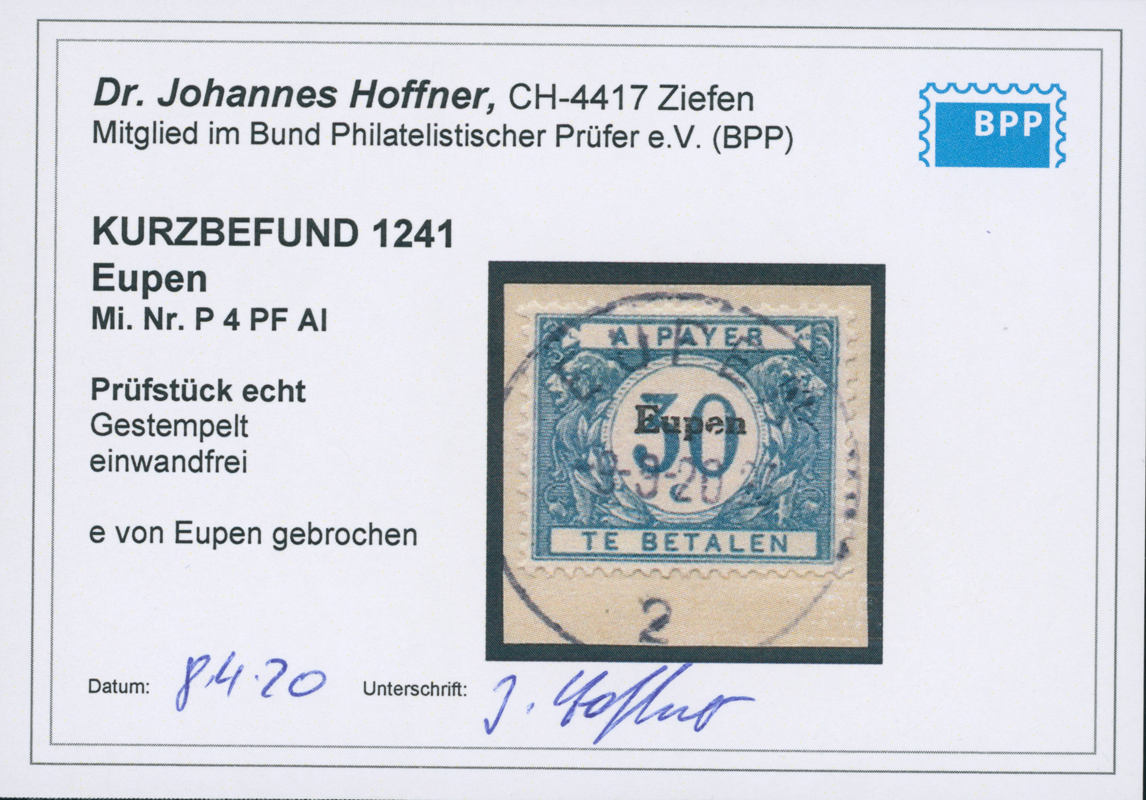 EUPEN PORTO 1920 MiNr. P 4 AF I