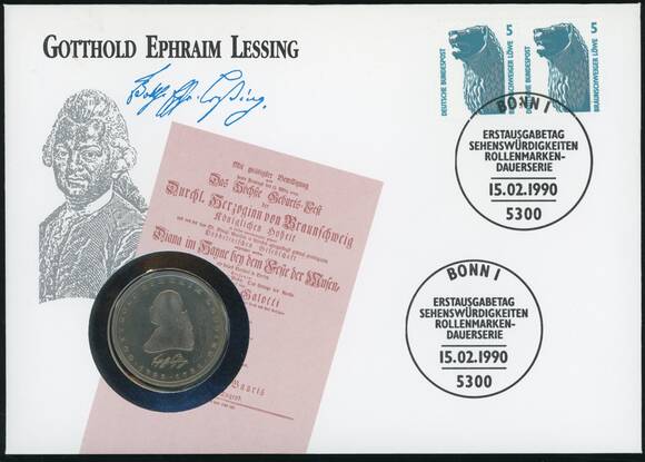 BRD 1981/1990 Numisbrief Gotthold Ephraim Lessing BRD 1981/1990 Numisbrief Gotthold Ephraim Lessing