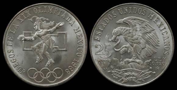 MEXIKO 25 Pesos Silber 1968 Olympische Spiele in Mexiko