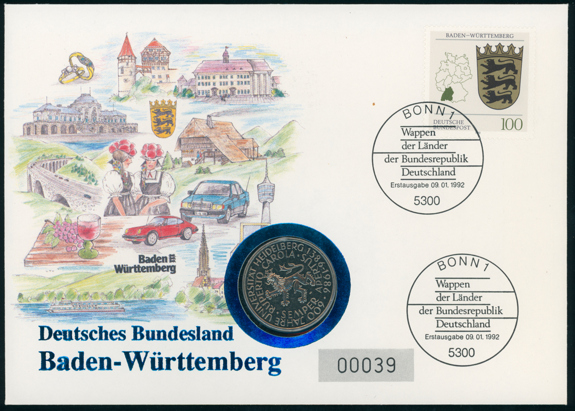 BRD 1986/1992 Numisbrief Deutsches Bundesland Baden-Württemberg