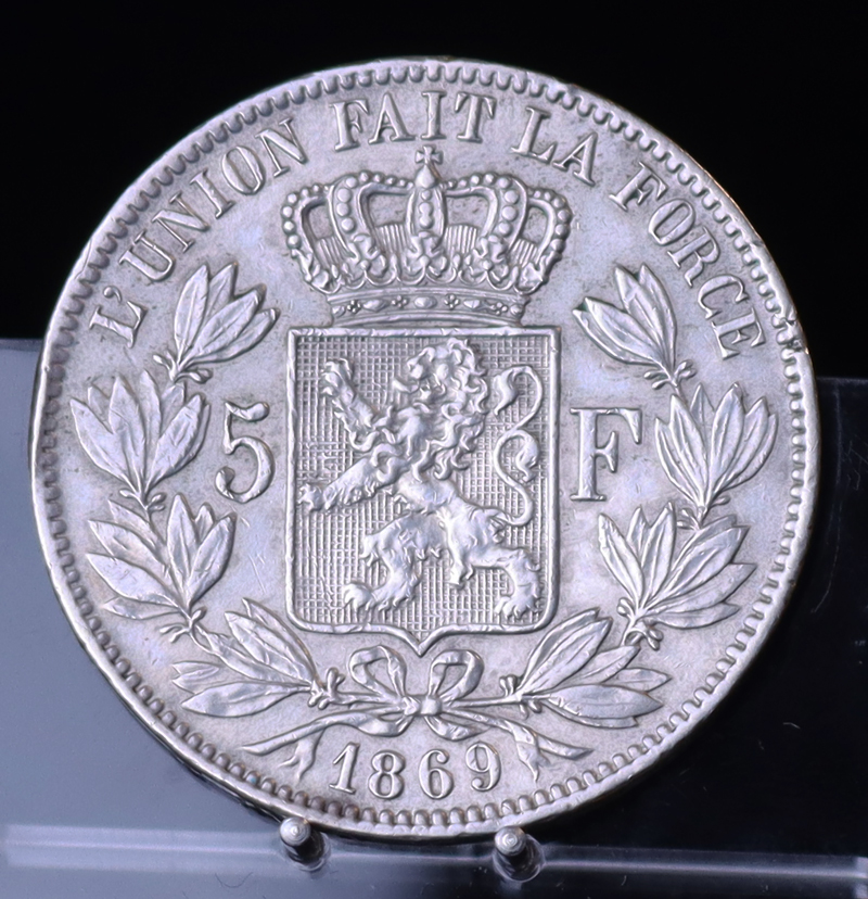 BELGIEN 5 Francs Silber 1869