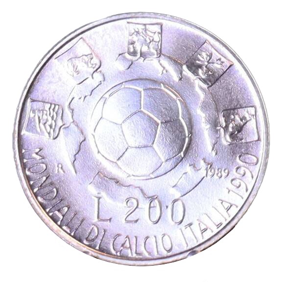 ITALIEN 200 Lire Silber 1989 Fußball-WM 1990