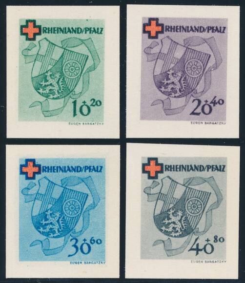 FZ RHLD.-PFALZ MiNr. 42-45 B, Einzelmarken aus Block 1 FZ RHLD.-PFALZ MiNr. 42-45 B, Einzelmarken aus Block 1