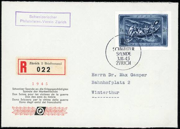 SCHWEIZ 1945 Marke aus Block 11 MiNr. 445