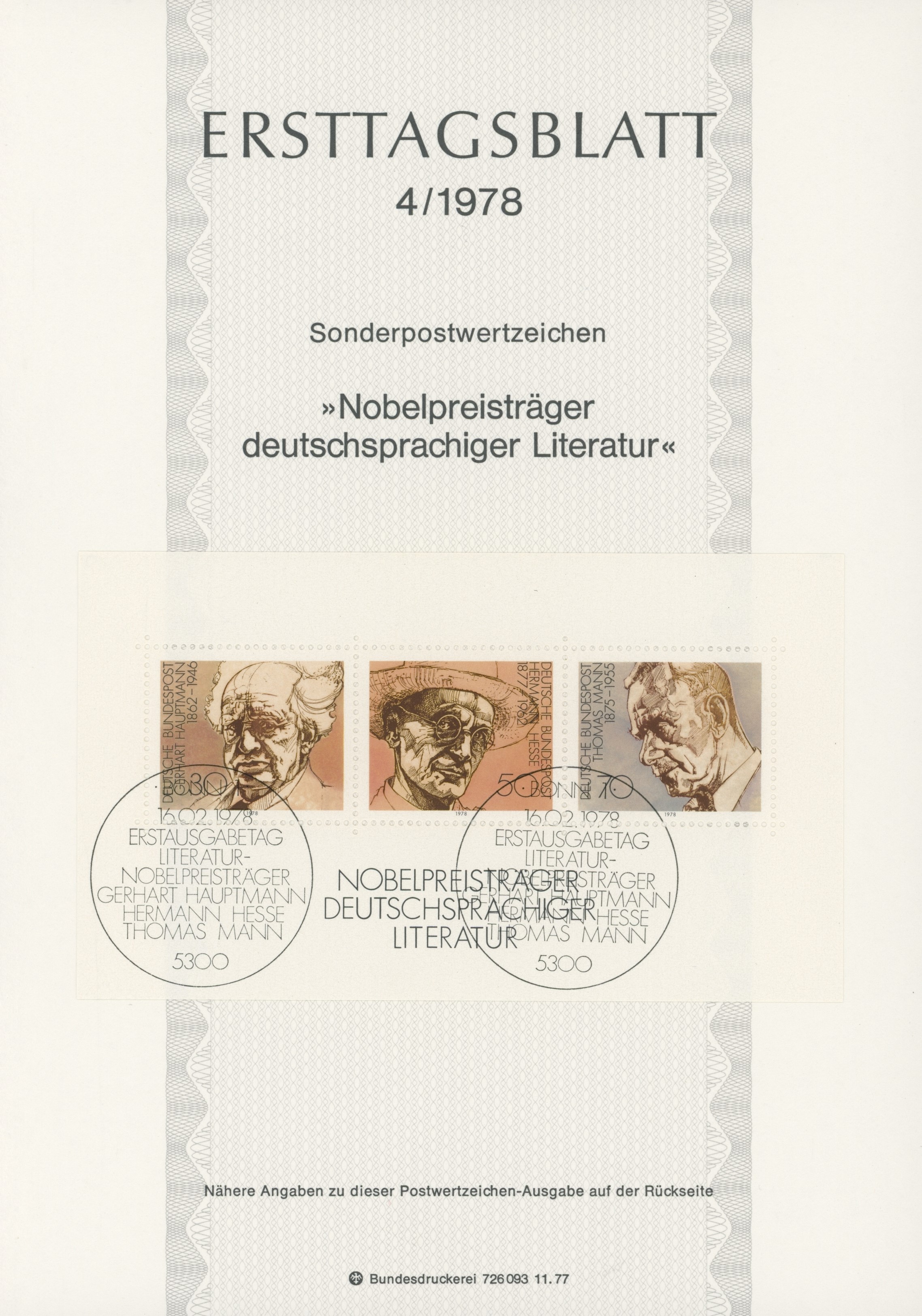 BRD Ersttagsblätter Jahrgang 1978