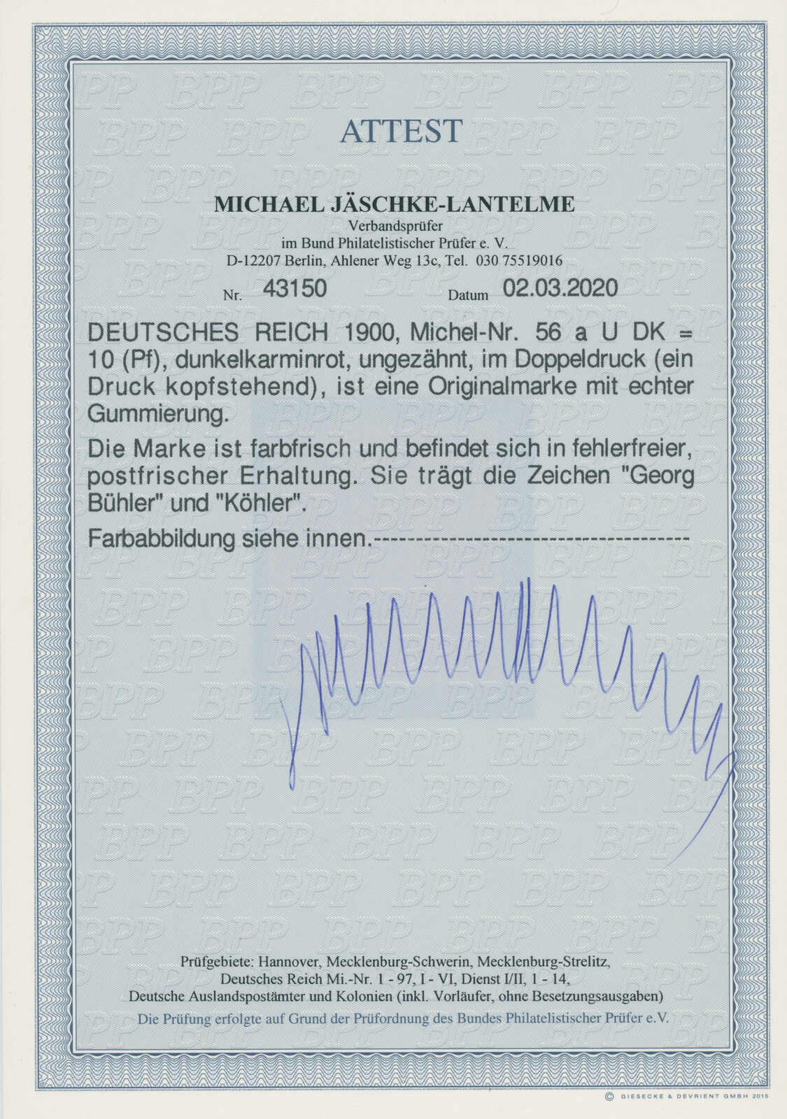 Deutsches Reich 1900 MiNr. 56 a U DK