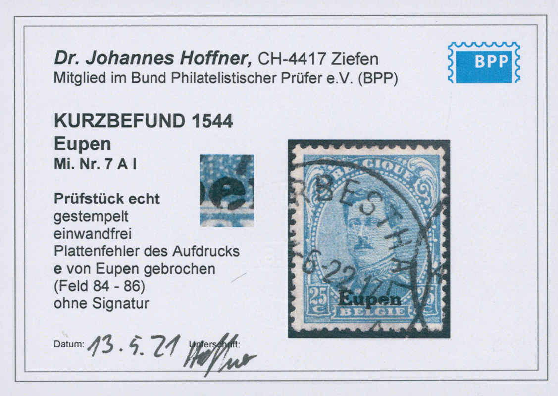 EUPEN 1920 MiNr. 7 A I AF I